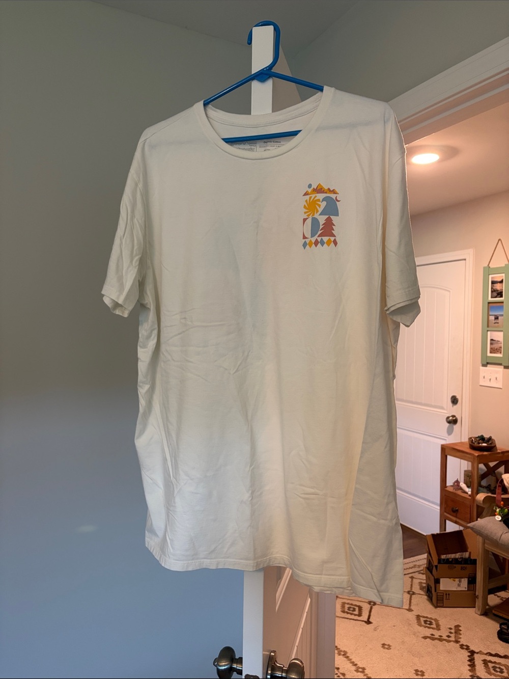 Patagonia Cream Short-Sleeve Graphic Tee with Multi-Color Chest Print